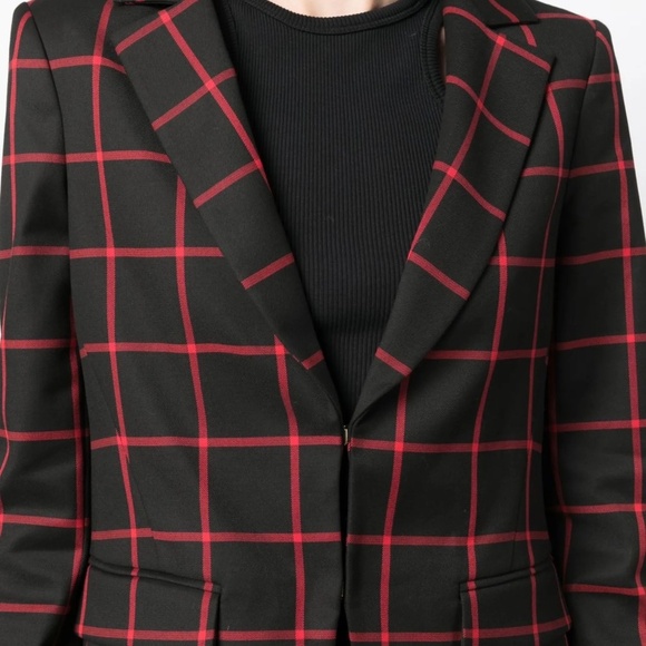 ALICE + OLIVIA 'Mya' Black & Red Grid Print Plaid Blazer SIZE: 0/XS - Picture 4 of 9